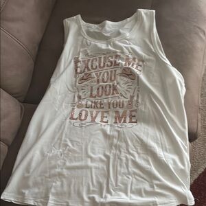 SHEIN White Graphic Sleeveless Tank Top